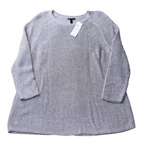 Eileen Fisher Womens Large Crew Neck Brown Knit Crew Neck Top Pullover NWT